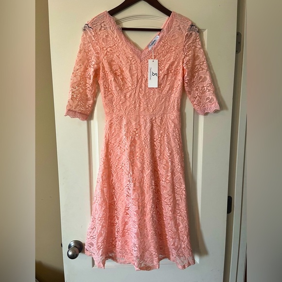 Jasambac Dresses & Skirts - Jasambac Blush Pink Lace Mid-Length Dress Women’s size Small